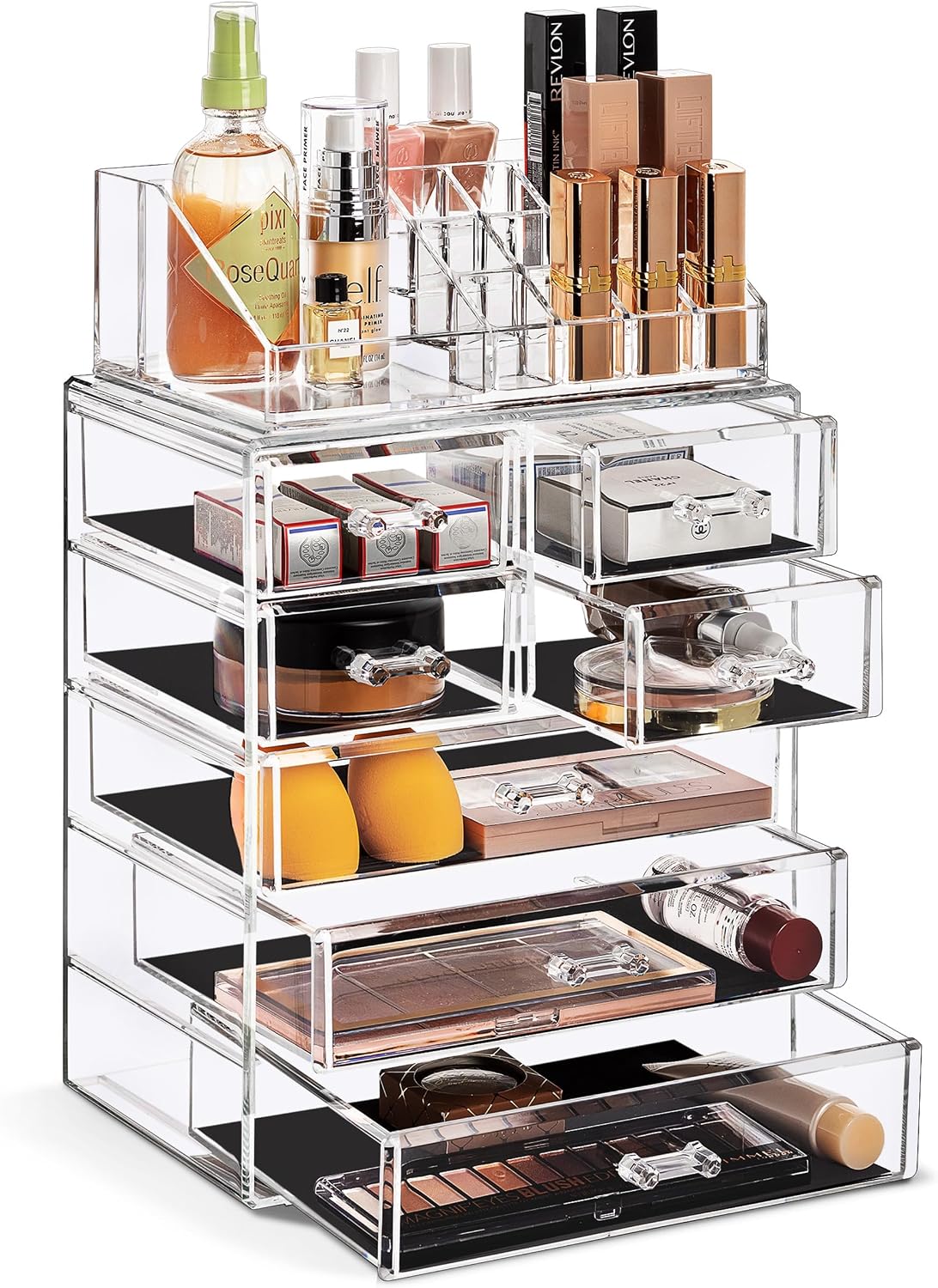 Sorbus Organizador de maquillaje, juego de 2 piezas acrílicas de 7 cajones