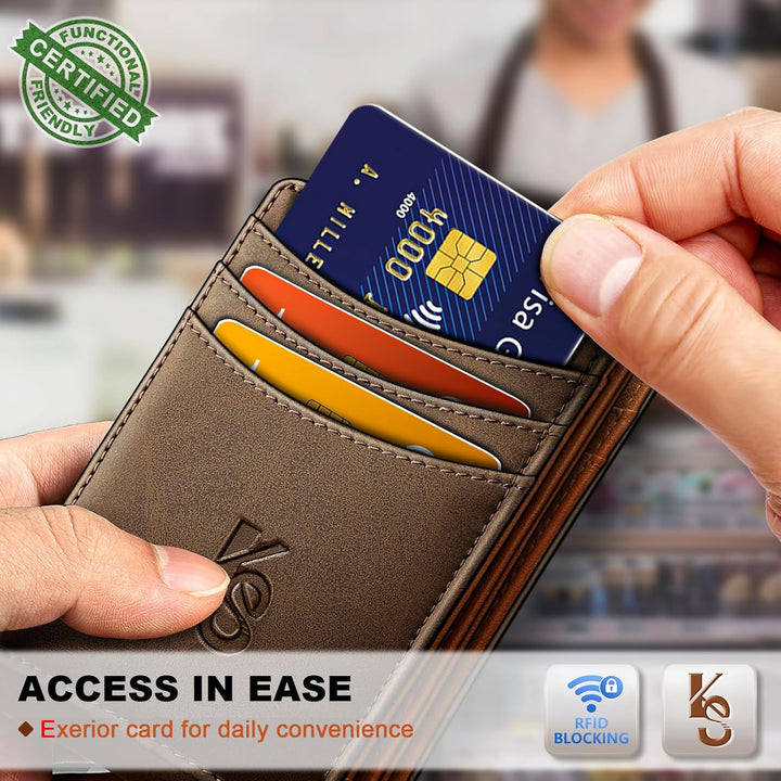 KEMISANT Billetera para hombre, delgada de cuero con clip para dine...