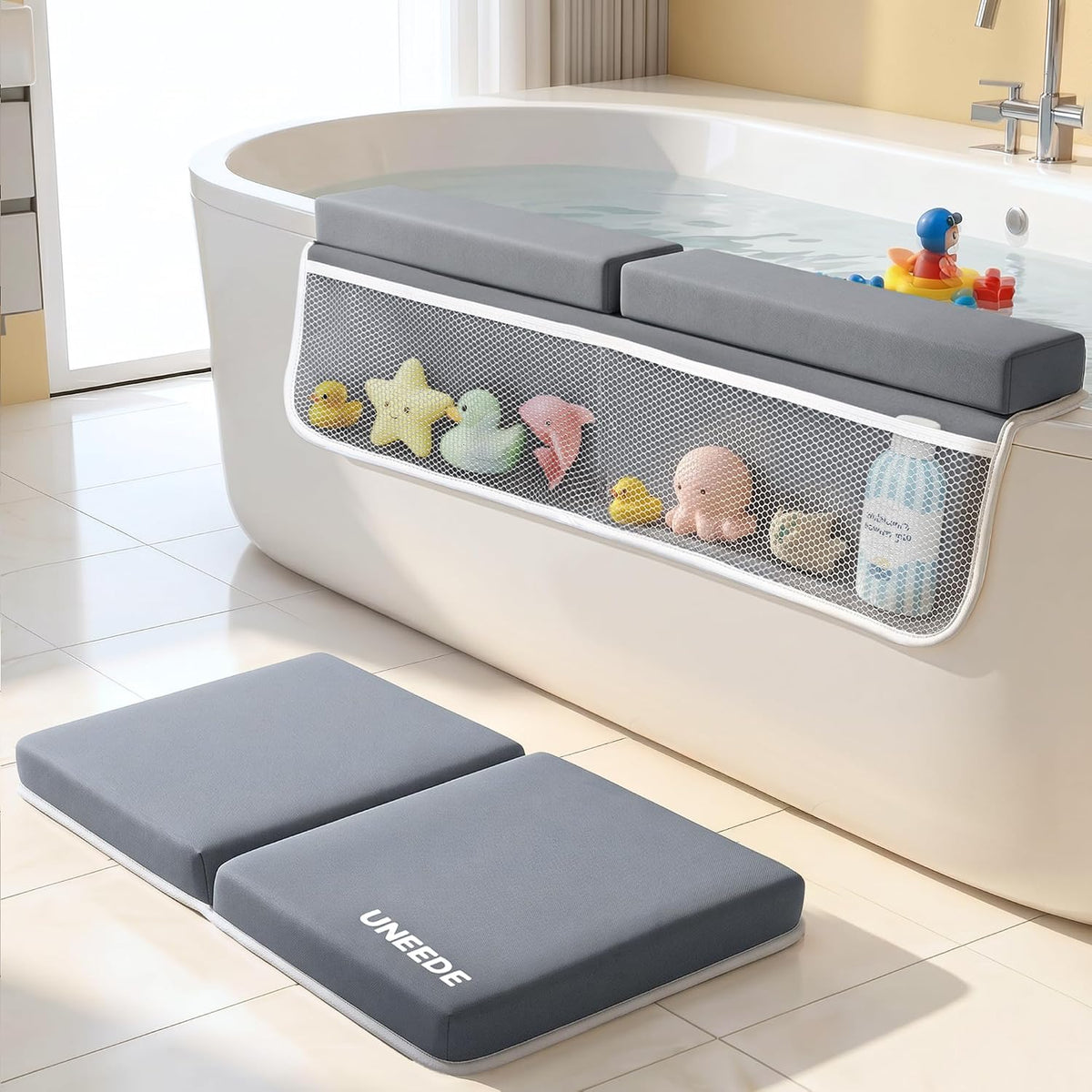 Juego de rodilleras y coderas de baño para bebé, tapete de baño de espuma viscoelástica de 1.5 pulgadas de grosor