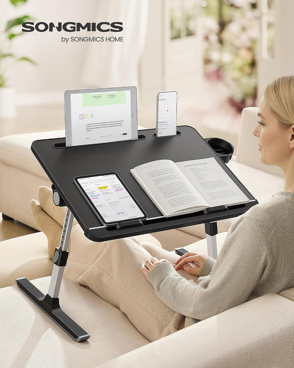 SONGMICS Escritorio para computadora portátil de cama, plegable