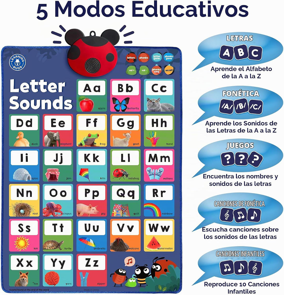 LEARNING BUGS Presiona para Aprender Fonética, Póster Parlante de L...