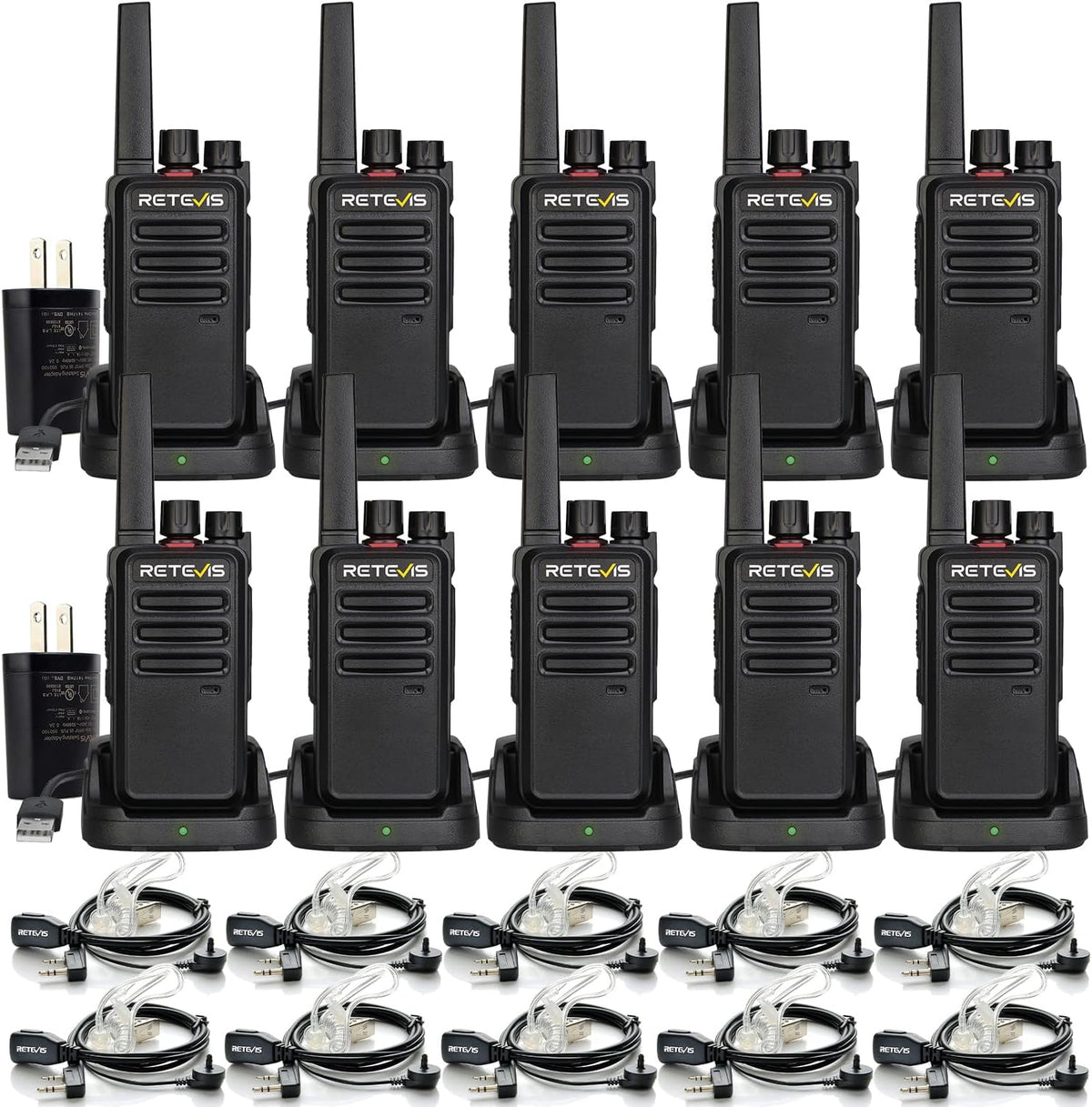 Retevis Radios bidireccionales RT68 de largo alcance, walkie talkies para adultos, radio de 2 vías con auricular, walkie talkie recargable con base de carga, para fabricación, restaurante, negocio