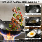 Wok de acero al carbono pre-sazonado de 13.5" con tapa