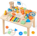 Mesa de actividades para niños pequeños, juguetes Montessori de madera 12