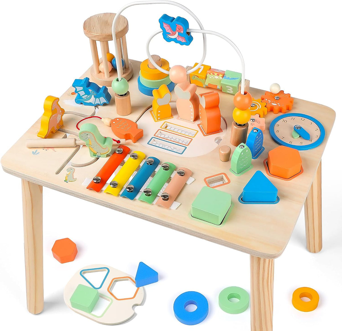 Mesa de actividades para niños pequeños, juguetes Montessori de madera 12