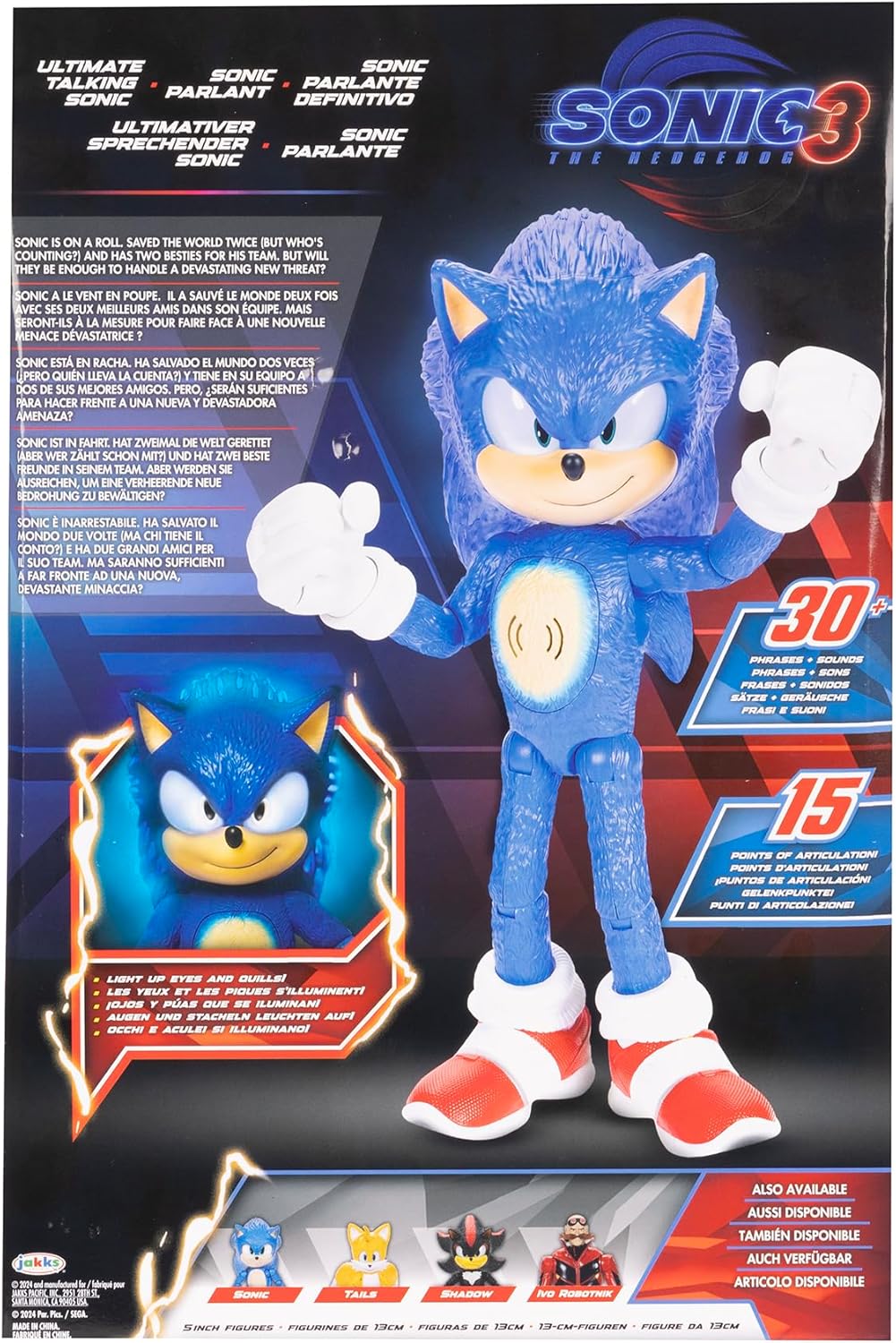 Sonic the Hedgehog 3 figuras Ultimate Talking Sonic de 12 pulgadas,...