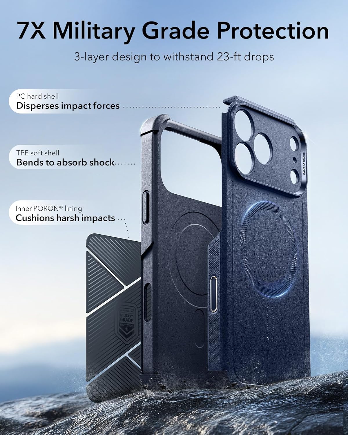 ESR Paquete de 3 protectores de pantalla y funda Cyber Tough