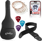 Ashthorpe Guitarra acústica para principiantes de 38 pulgadas (negra), kit de inicio con bolsa de concierto, cuerdas adicionales, correa, púas y lecciones
