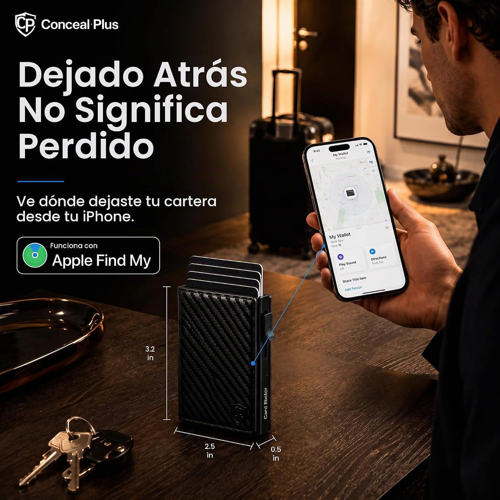 Cartera desplegable para hombre, Negro carbón, Minimalista - Capacidad para 4-6 tarjetas