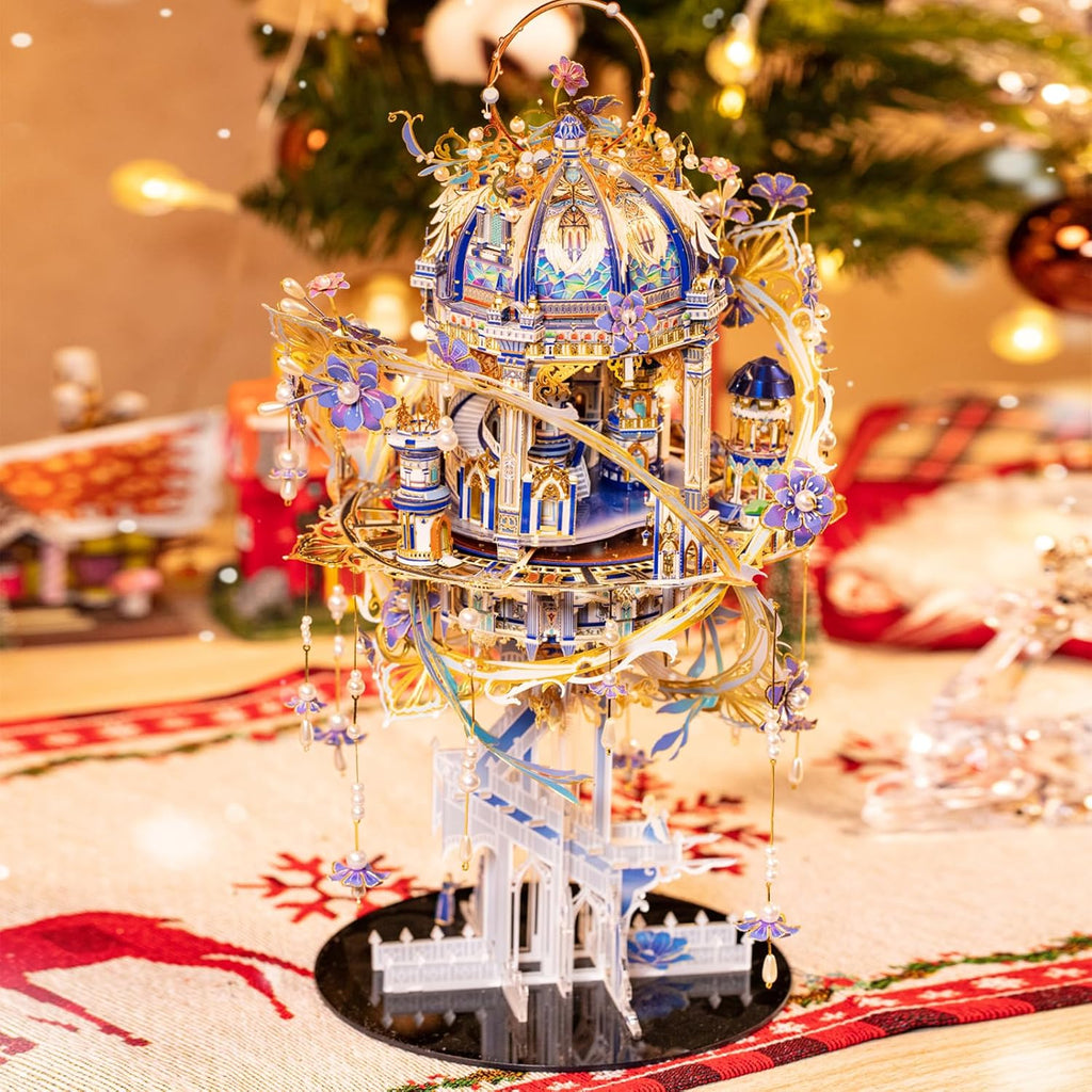 MU Rompecabezas de metal 3D para adultos Romeo y Julieta con juego de caja Musix de iluminación, kits de modelo de palacio de elfos, construcción de arquitectura en miniatura, juego de rol, juego de rol, regalo de amor, decoración del hogar