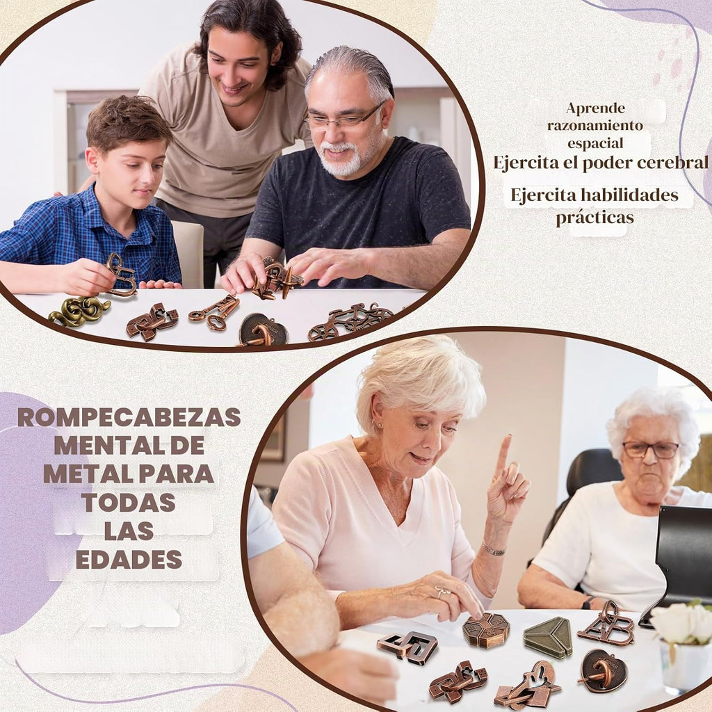 24 Piezas Rompecabezas Metálicos Tipo Enigma para Adultos, Puzzles Mágicos Muy Difíciles, Juegos Mentales de Alta Dificultad, Prueba de IQ y Lógica, Juego de Desenredo para Desafío Mental (Clásico)