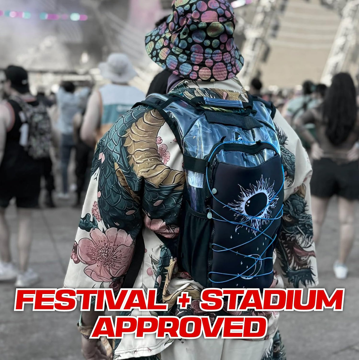 RAVERUNNER Mochila de hidratación antirrobo | Mochila rave aprobada por festivales para asistentes a conciertos, mochila de agua para festivales sin fugas para EDC, paquete de hidratación rave