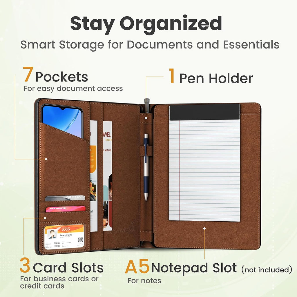 KHOMO Funda universal Padfolio – Organizador de tablet con soporte para bloc de notas – Compatible con iPad de 10ª/11ª generación, iPad Pro 11, iPad 7/8/9 (10.2 pulgadas, 10.9 pulgadas, 9.7 pulgadas)