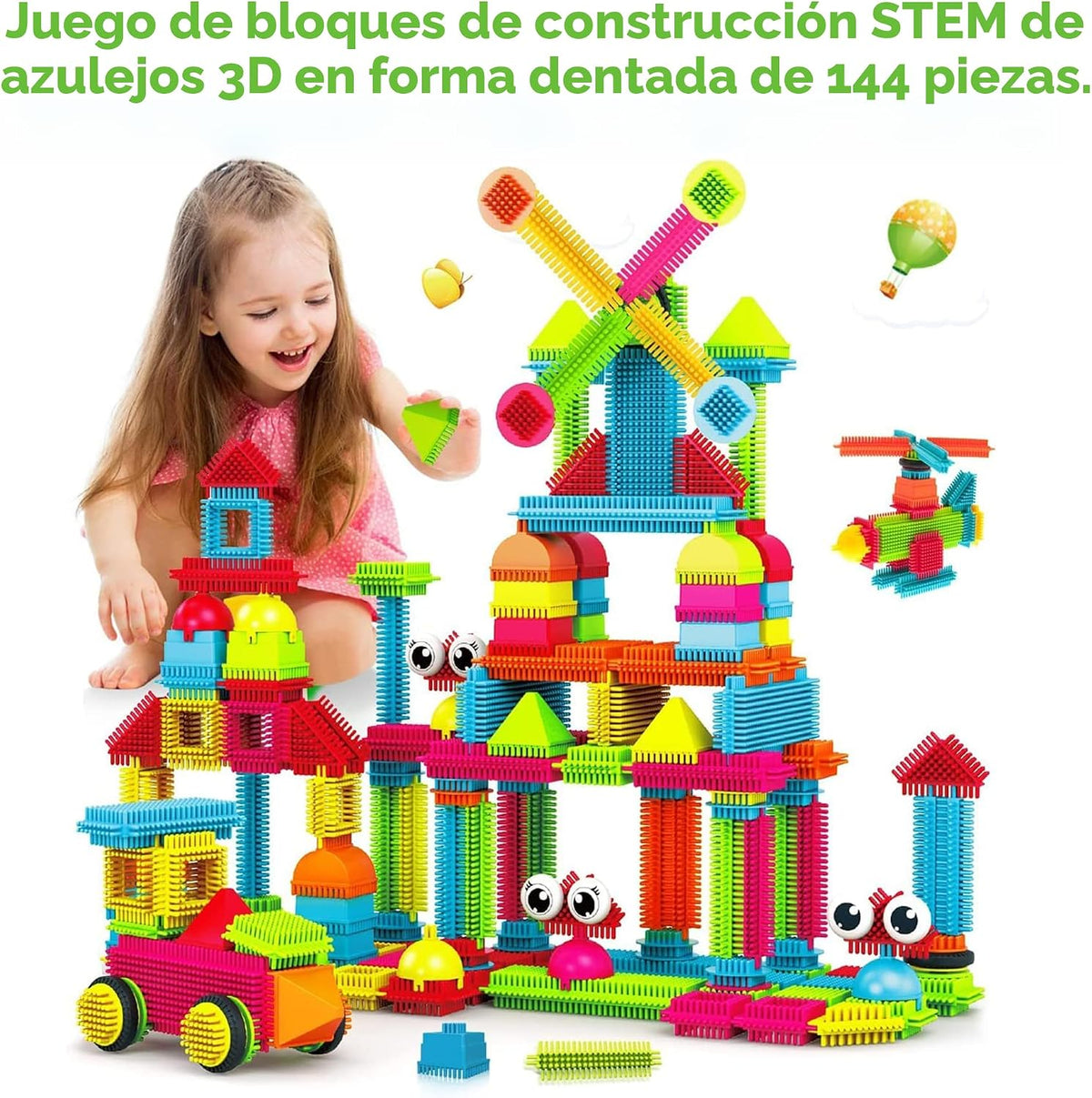 Contixo 144 piezas de juguetes de construcción STEM 3D con forma de cerda, bloques educativos apilables de aprendizaje de construcción, creatividad más allá de la imaginación, inspirador, seguro y duradero, juguete recreativo para niños de 3 a 8 años