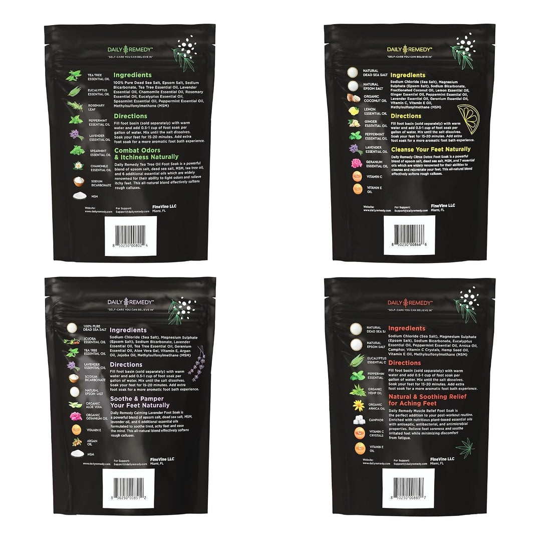 DAILY REMEDY Sales de remojo para pies, paquete variado de 4 unidad...