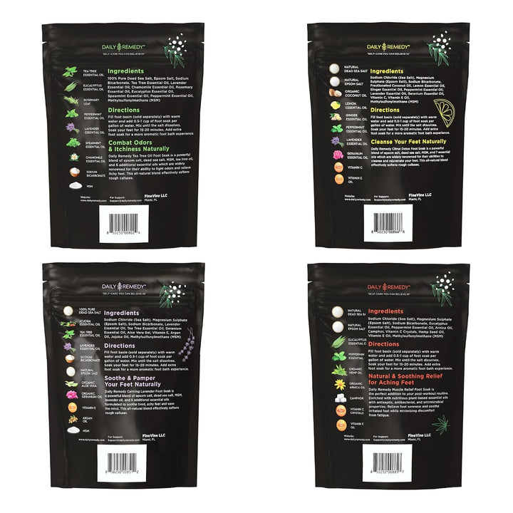DAILY REMEDY Sales de remojo para pies, paquete variado de 4 unidad...