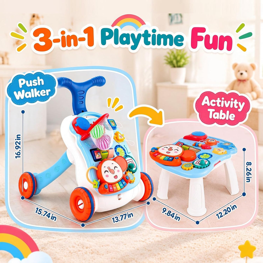 AuntyFey Andador para Bebé, Andador 3 en 1 para Niñas y Niños, Azul