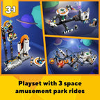 LEGO Creator 31142 - Juego de construcción de montaña rusa espacial 3 en 1 con montaña rusa, torre de caída, carrusel y 5 minifiguras, parque de diversiones reconstruible para niños de 9 años en