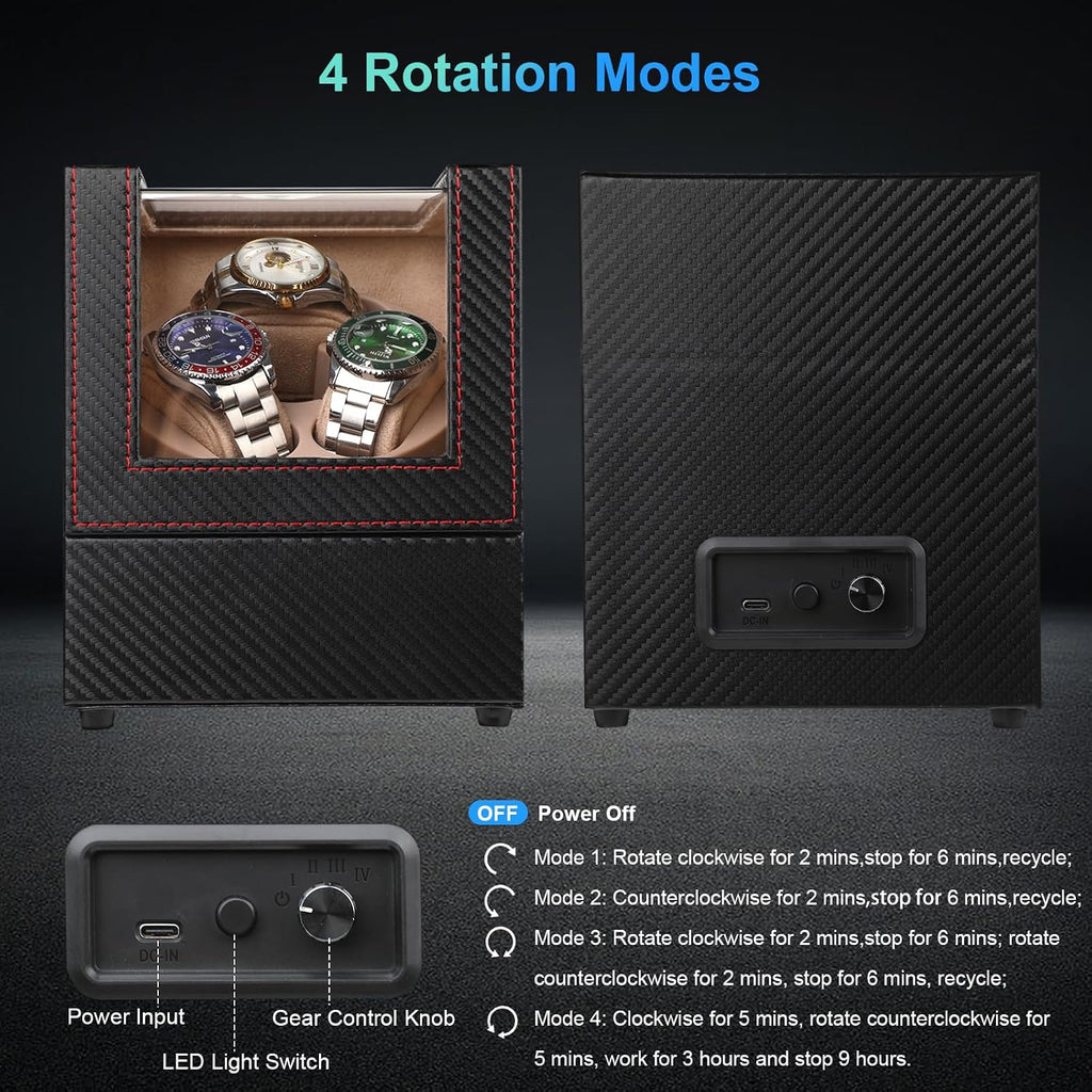 Watch Winder para 3 relojes automáticos, motor japonés silencioso