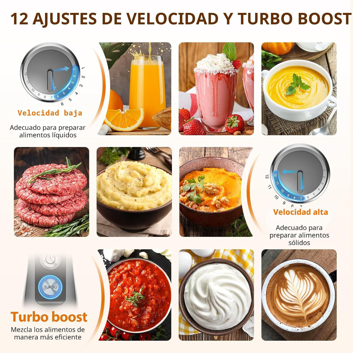 KOIOS - Batidora de inmersión de 1000W, 3 en 1, batidora de mano antiarañazos, batidora de palo de acero inoxidable mejorada de 12 velocidades con modo turbo, batidora y espumador de leche, sin BPA