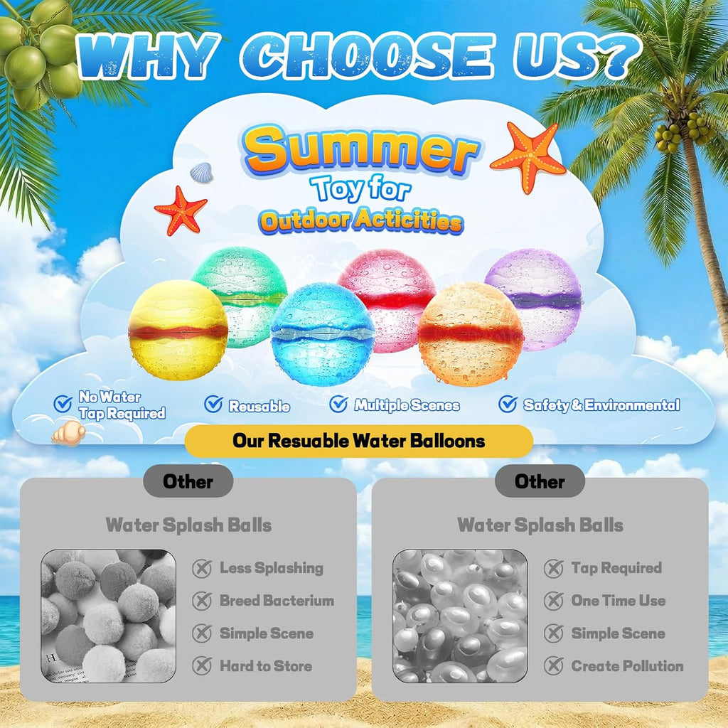 Globos de agua reutilizables, bolas de agua magnéticas recargables autosellables, juguetes de agua para piscina y playa, juguetes de verano al aire libre para niños a partir de 3 años (16 unidades)