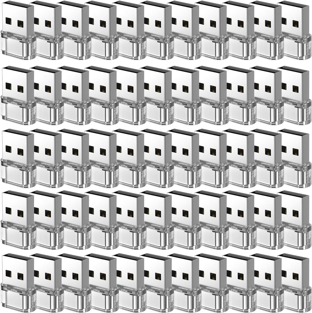 50 paquetes de adaptador USB A a USB transparente, convertidor de cargador USB C hembra a A macho compatible con Apple Watch Ultra iWatch 8 7, iPhone 16 15 14 13 Pro Max Plus, iPad 9 10 Air 5 Mini 6