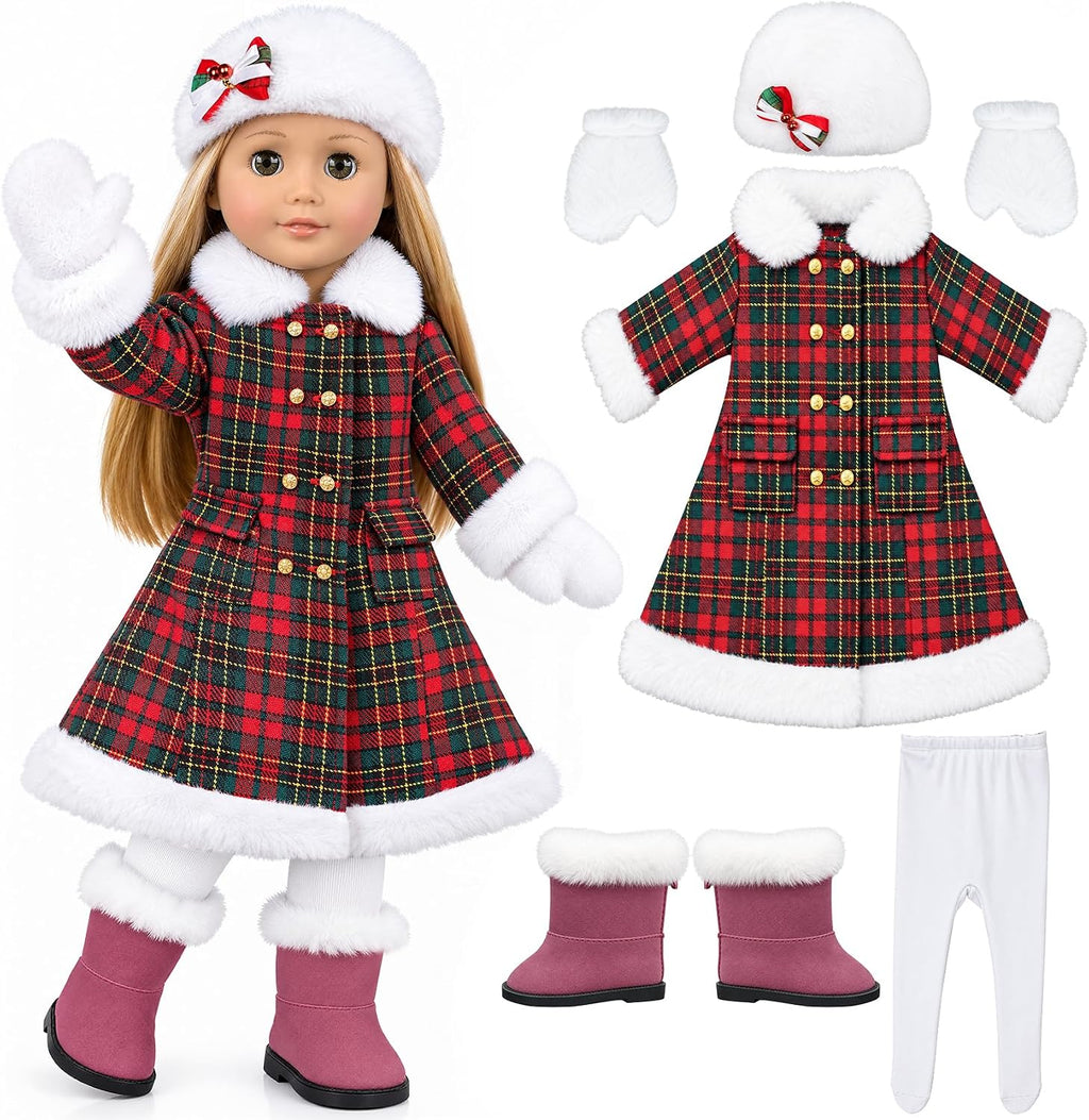 Set de Ropa y Accesorios para Muñeca Americana de 18 Pulgadas, 7 Piezas, Navidad