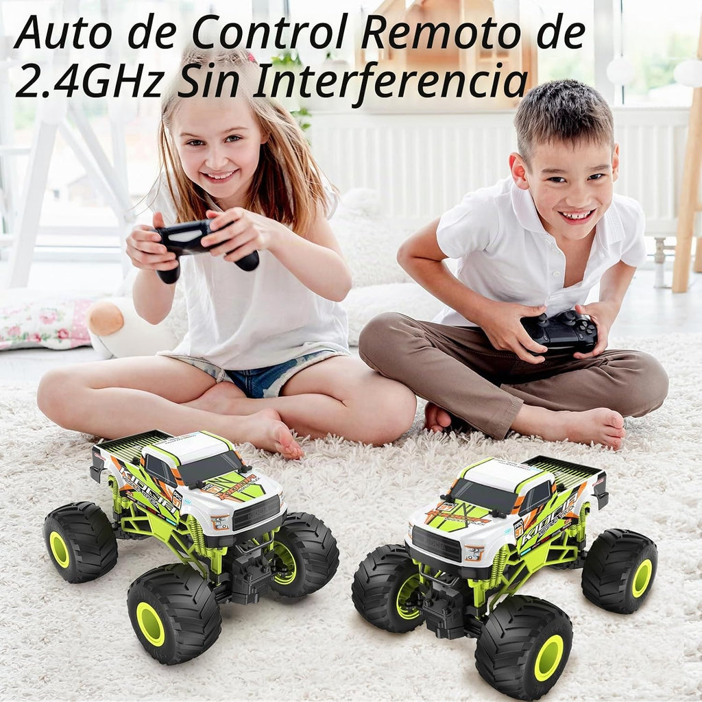 Auto a control remoto, juguete de camión monstruo de 20 KM/H para edades de 5 a 7 años, autos RC todo terreno a escala 1:16 para niños y niñas de 4 a 7 años, camión RC todoterreno de 2.4 GHz
