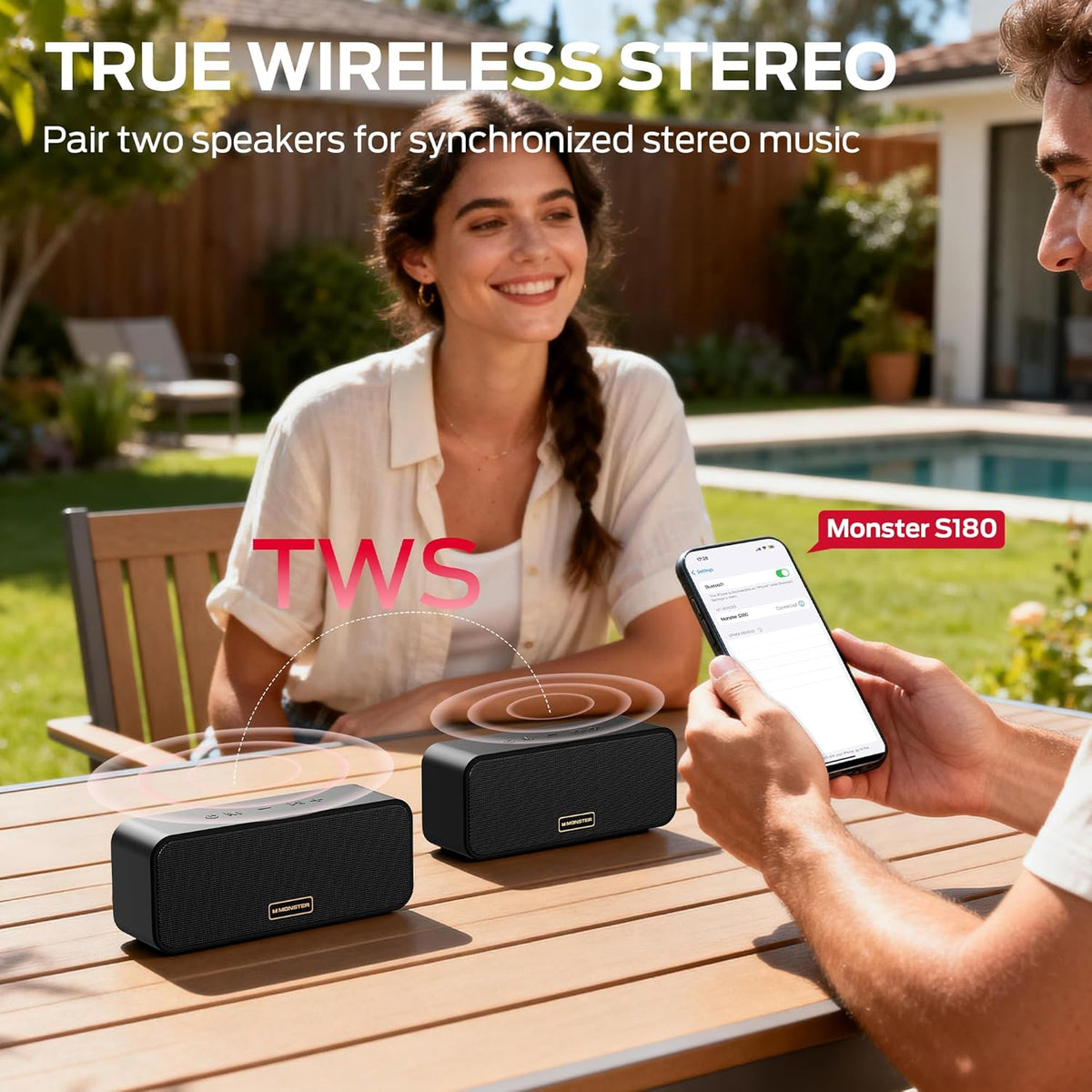 Monster Altavoz Bluetooth S180, altavoz inalámbrico de 40 W con tie...