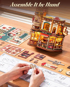 ROKR Dream Coffee Factory, modelo de caja de música de madera, rompecabezas mecánicos 3D de madera para adultos, kit de construcción con luces LED móviles, kit de casa en miniatura, regalo de