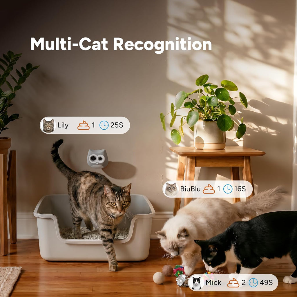 LitterLens - Cámara de arena para gatos con aplicación, monitoreo y alertas de salud AI, orina y taburete, reconocimiento de varios gatos, funciona con cada caja de arena, monitor de salud de