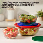 Pyrex Juego de cuencos de vidrio esculpidos (paquete de 3) con tapas de