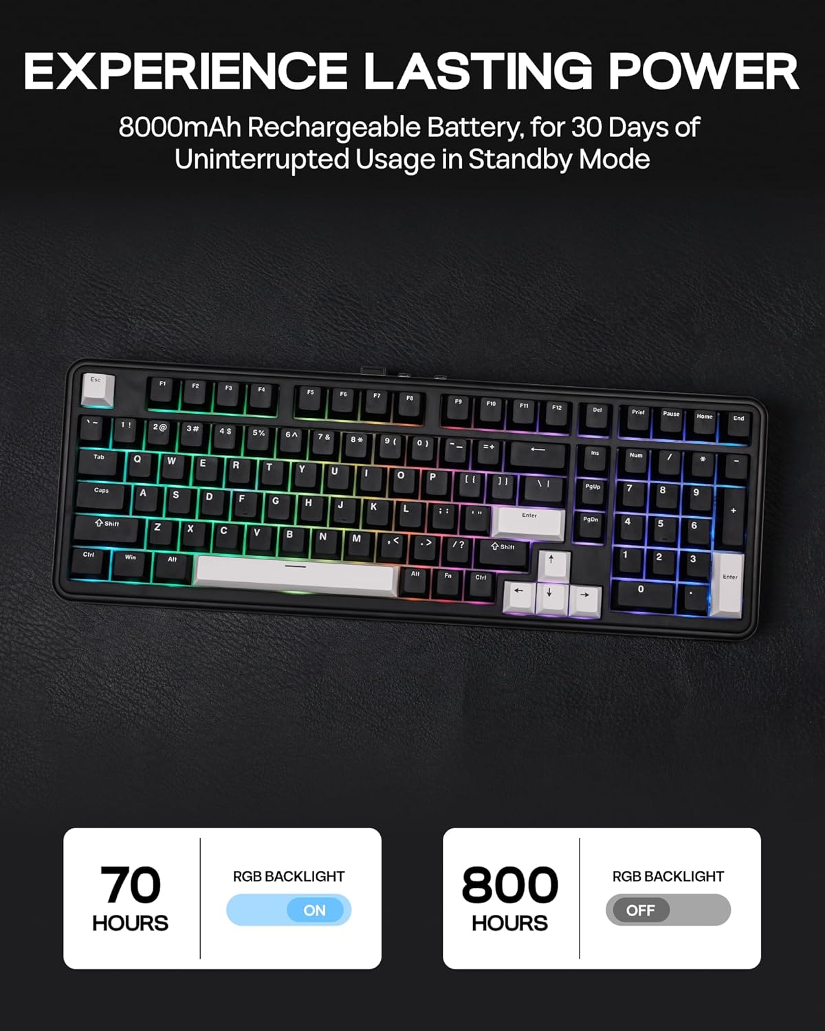 EPOMAKER Teclado mecánico inalámbrico de tres modos TH99 con batería, Negro, Creamy Jade
