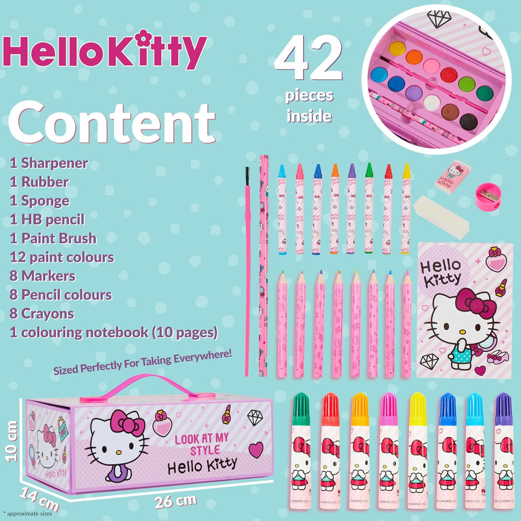 Hello Kitty Lápices de colores, suministros de arte, kit de dibujo para niños, suministros escolares, kit de pintura, lápices de dibujo para niñas, kit de arte, estuche de viaje con crayones para