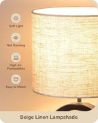 Lámpara EDISHINE Lámpara de mesa pequeña de madera de 13.4 pulgadas, interruptor de