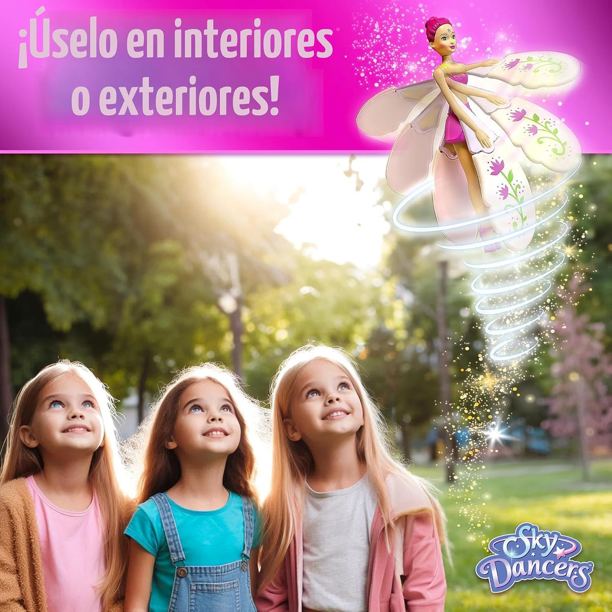 Sky Dancers Muñeca voladora, juguete de tirar, sin baterías, fantasía fucsia