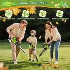 Juego de herramientas de juguete para niños, herramientas de césped de jardín 3 en 1 con sonidos y luces, volumen, juguete de malas hierbas, soplador de hojas y cortasetos, herramientas de juguete para jugar al aire libre, regalos de cumpleaños de Navidad