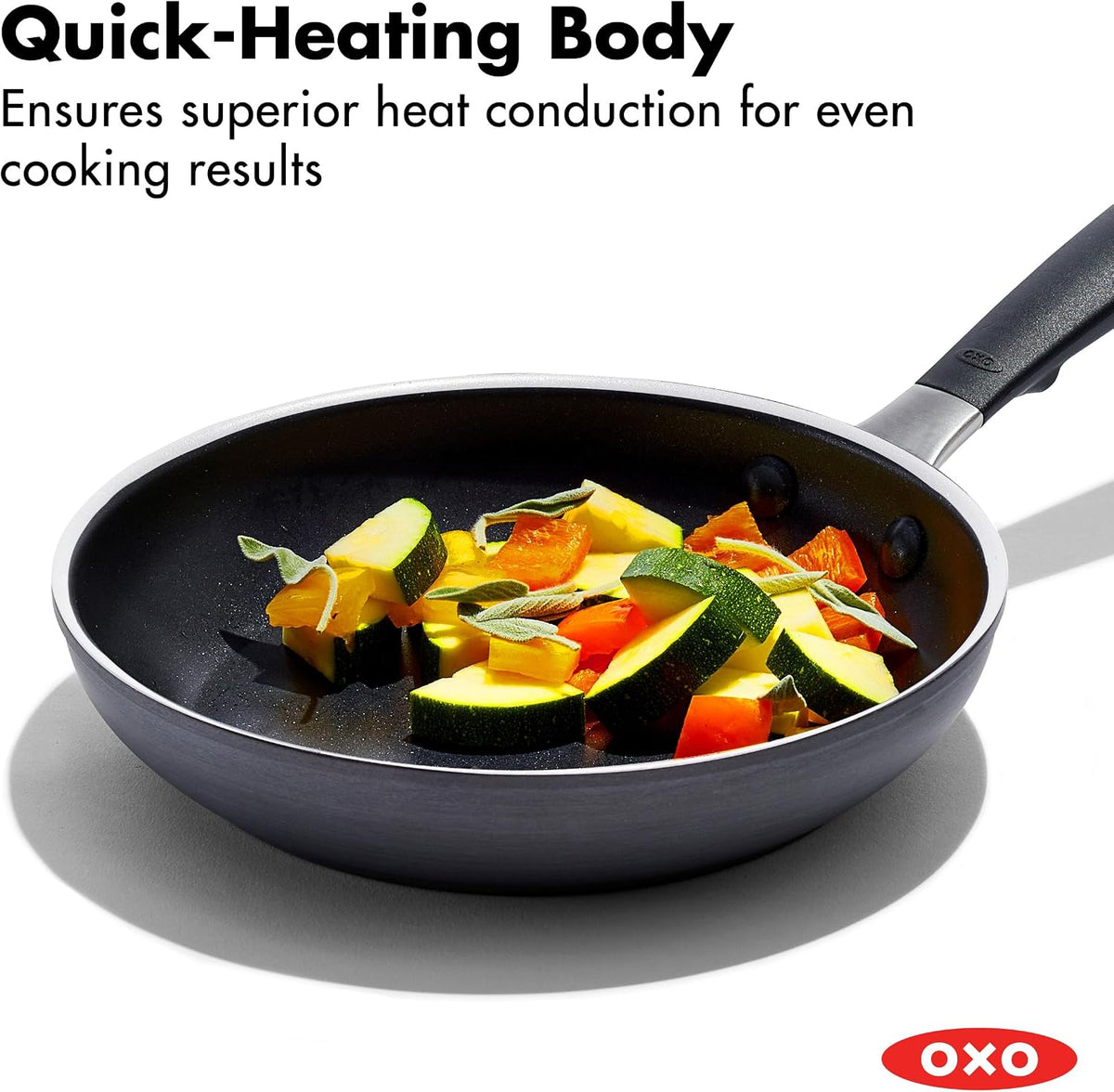 OXO Sartén antiadherente de 8 pulgadas, mango de silicona sin BPA, apto para lavavajillas y horno, sartén de cerámica sin PFAS, color negro