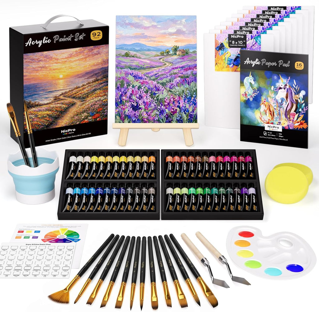 Nicpro Juego de lienzos de pintura acrílica de 92 piezas para adultos con