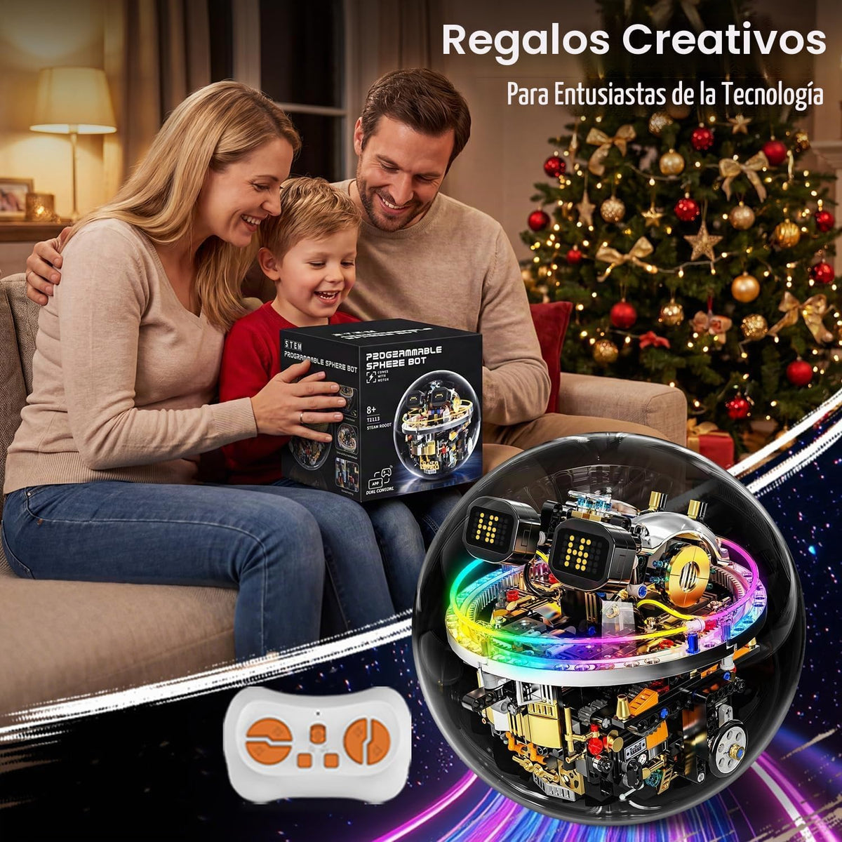 STEM Robot Kit de construcción para niños de 8 a 14 años, 804 piezas de juguete robótico esférico de control remoto y aplicación con expresiones LED y luces Cyberpunk, juego de codificación técnica