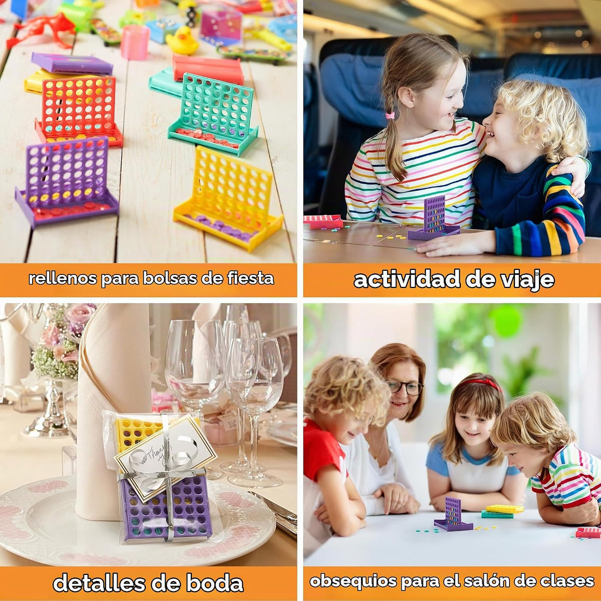 THE TWIDDLERS Paquete de 24 mini juegos de mesa cuatro en una fila, juguetes a granel (4 colores), regalos de regreso para niños para juegos de fiesta de cumpleaños, mini juegos de viaje para niños