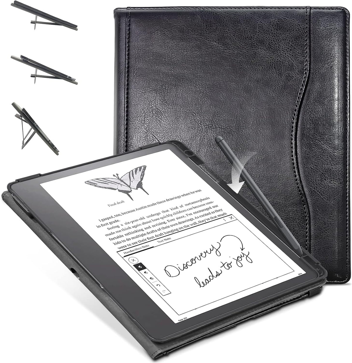 E NET-CASE Funda para Kindle Scribe de 10.2 pulgadas lanzada en 2024 y 2022, cubierta giratoria de 360 grados con soporte, apagado y encendido automático con soporte para bolígrafo, (negro)