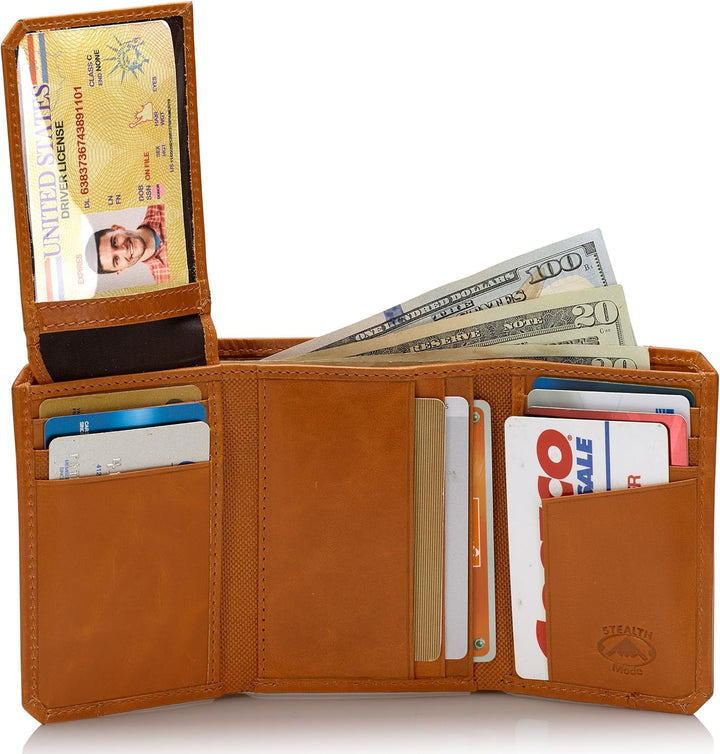 Stealth Mode Cartera triple de piel con bloqueo RFID para hombre, b...