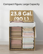 SONGMICS Canasta de lavandería con tapa, cesto de ropa de 23.8 galones (90 L) de ratán sintético con tapa y asas, plegable, forro extraíble, amarillo ganso ULCB51NL