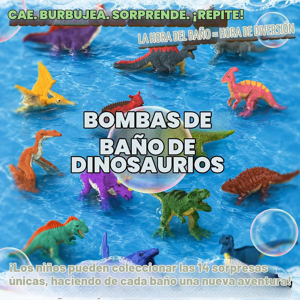 Juego de bombas de baño de huevos de dinosaurio, paquete de 14 chispas sorpresa con juguete oculto en el interior, bombas de baño para niños pequeños y niñas, regalo divertido no tóxico para
