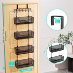 HapiRm Organizador Sobre la Puerta - Organizador de Puerta Colgante con 4 Canastas Metálicas de Gran Capacidad y Gancho Ajustable para Ropa para Baño Dormitorio Cocina Despensa Armario de Cocina