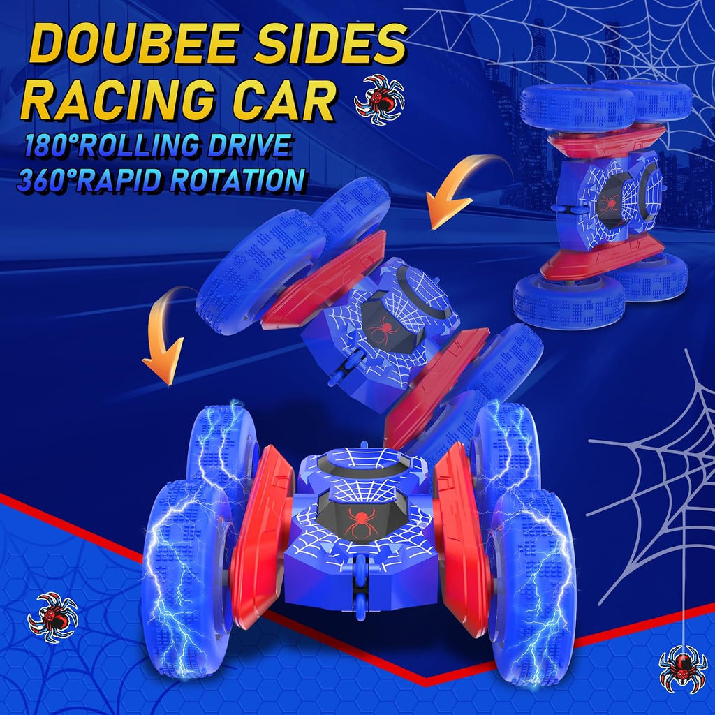 NQD - Coche de control remoto de araña - Vehículo de acrobacia RC de doble cara con rotación de 360° y luces en las ruedas, autos RC todoterreno 4WD de 2.4Ghz recargables para interiores/exteriores