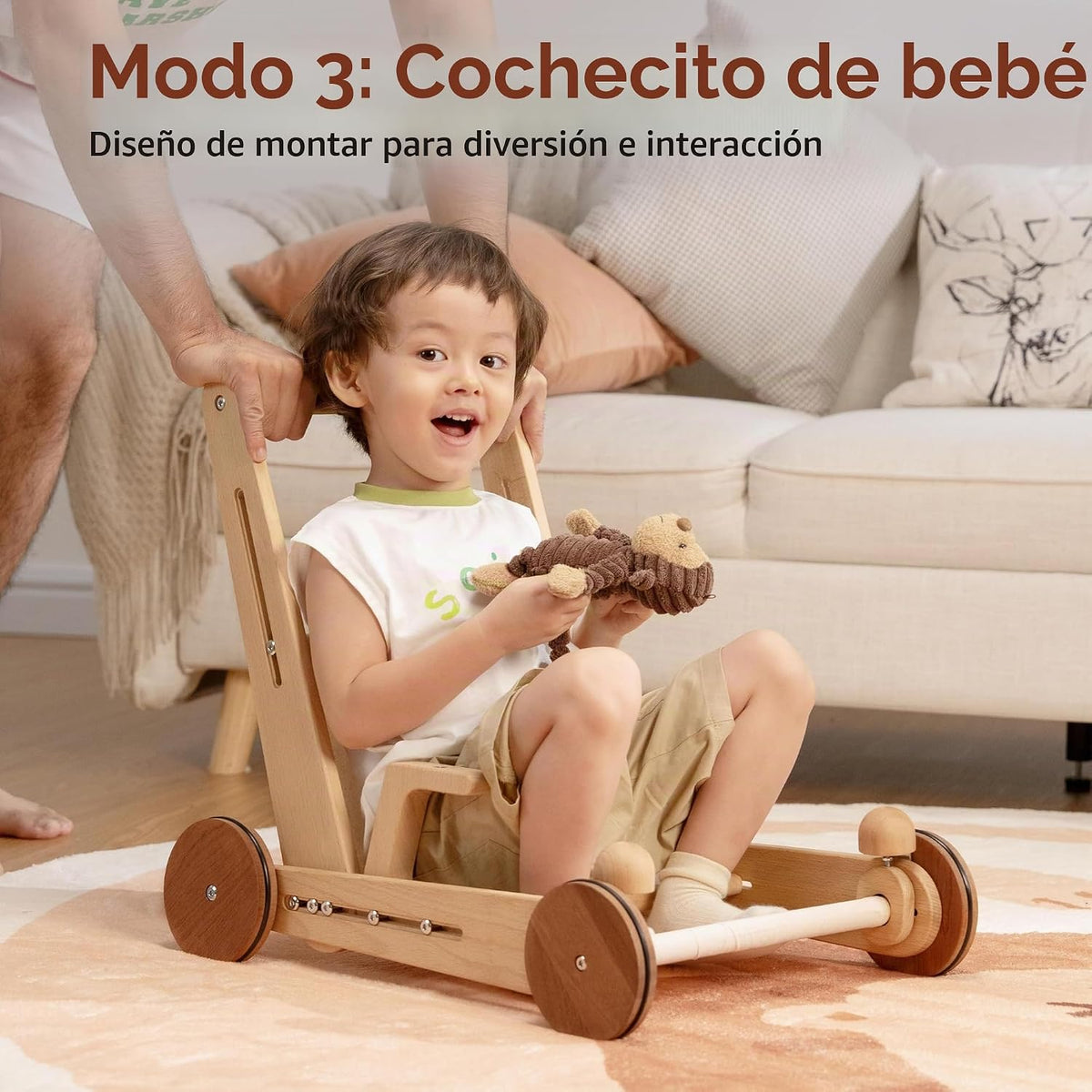 Woodtoe - Andador de madera para bebé, 4 en 1, juguete Montessori para