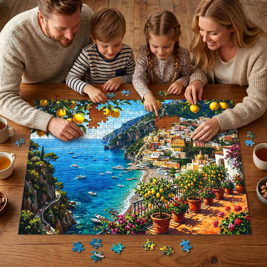 Paquete de 4 rompecabezas de 500 piezas para adultos, rompecabezas de 500 piezas de Italia Cinque Terre Amalfi Coast para adultos, 500 piezas, Torre Eiffel de París, puente de Venecia, Rialto