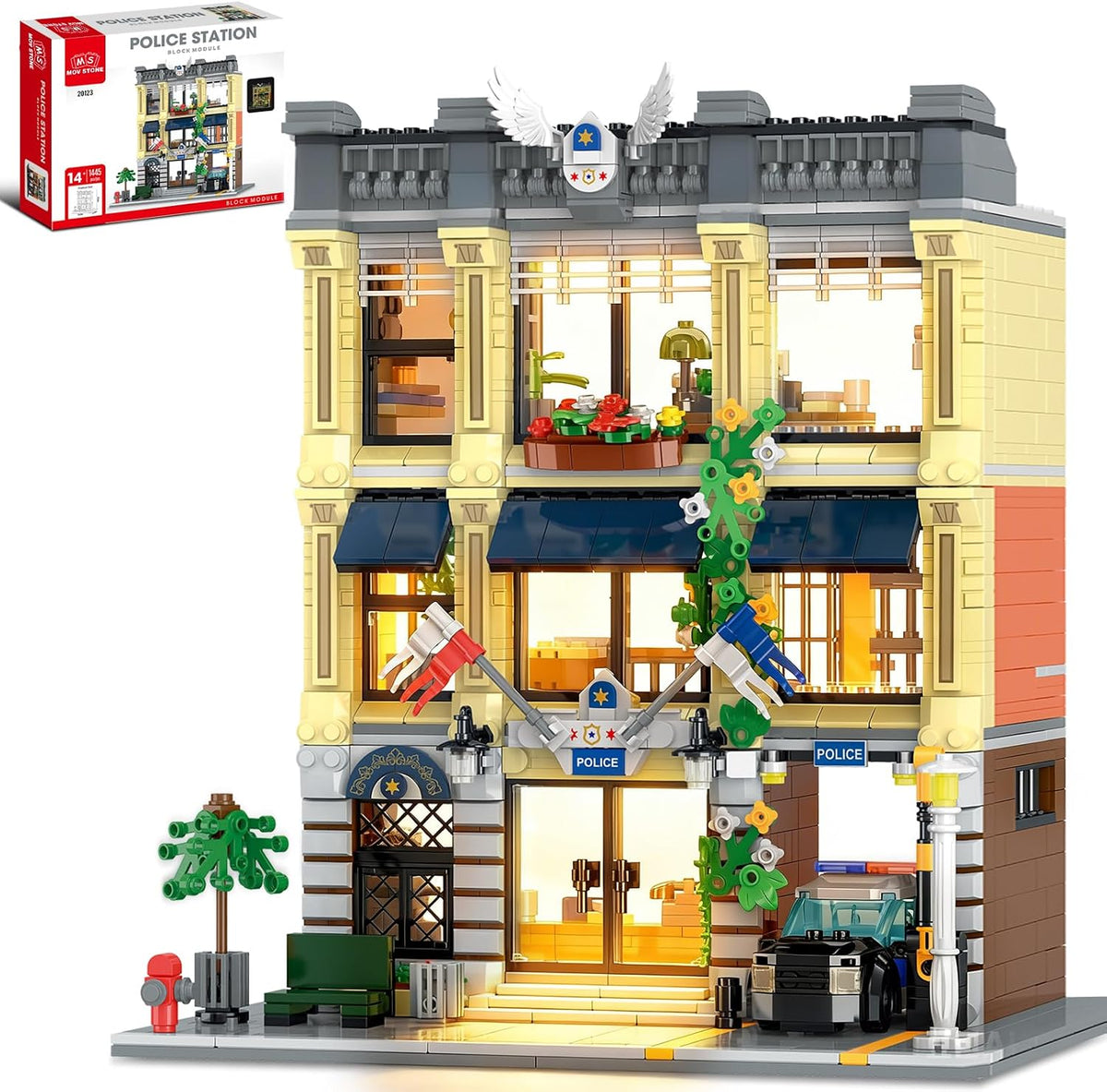 Mov Stone City Police Station - Juego de construcción compatible con Lego, 1445 piezas